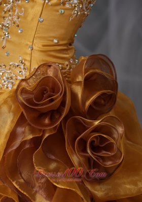 Brown Ball Gown Straps Organza Beading Quinceanera Dress